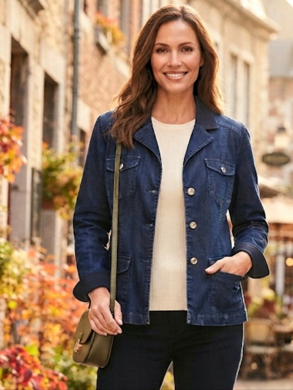 Dana Buchman Navy Blue Denim Utility Jacket Blazer Size 10